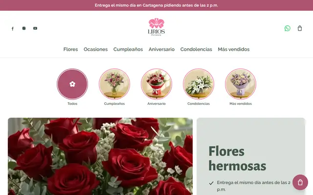 Portada del sitio de Lirios Floristería